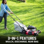 PowerSmart Self Propelled Gas Lawn Mower, 21-Inch Steel Deck 170cc Engine 3-in-1 Mulch, Bag, Side Discharge, Rear Wheel Drive 2024 Version