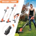 Rexley Electric Cordless Weed Wacker – Foldable Lightweight Weed Eater – 21V 2×2.0Ah Weed Eater Battery Powered, 4-in-1 Grass Trimmer/Wheel Edger/Grass Cutting line/Brush Cutter for Yard Lawns Garden