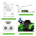 Nasitip 12V Battery Powered Electric Tractor with Trailer, Toddler Ride On Car w/Remote Control/7-LED Headlights/2+1 Gear Shift/MP3 Player/USB Port for Kids 3-6 Years (Green, 25W/Tread Tire)